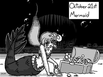 ambiguous_gender beaded_jewelry beaded_necklace beads blush bone bra bubble clothed clothing coin duo extreme_size_difference eyebrow_through_hair eyebrows female feral fin fingers fish_tail gem hair holding_jewelry holding_necklace holding_object jewelry legless long_hair looking_at_viewer lure_(anatomy) melee_weapon mermaid_tail navel necklace open_mouth open_smile outline ponytail scales sharp_teeth size_difference skull smile solo_focus split_form sword tail tail_fin teeth text translucent translucent_hair treasure treasure_chest underwater underwear water weapon white_outline marielx anglerfish anglerfish_humanoid anglerfish_merfolk aquatic fish merfolk 2024 4:3 black_and_white dated digital_drawing_(artwork) digital_media_(artwork) dithering english_text monochrome
