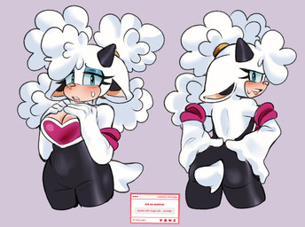 alternate_costume anthro armwear blue_eyes bodysuit breasts butt clothing clothing_swap ears_down elbow_gloves eyelashes female gloves hand_on_chest hands_on_hips handwear horn pivoted_ears skinsuit solo text tight_clothing white_body piko_nae idw_publishing sega sonic_the_hedgehog_(comics) sonic_the_hedgehog_(idw) sonic_the_hedgehog_(series) lanolin_the_sheep_(sonic) rouge_the_bat bovid caprine mammal sheep 2025 absurd_res english_text hi_res