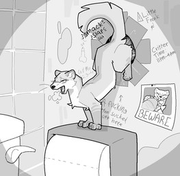 ambiguous_focus ambiguous_gender ambiguous_penetration ass_up bathroom bathroom_sex bestiality blush bodily_fluids breath detailed_background duo feral feral_focus from_behind_position genitals glory_hole graffiti inside looking_pleasured male male/ambiguous onomatopoeia open_mouth panting penetration penis photo public_restroom sex size_difference smaller_penetrated solo_focus sound_effects tape text toilet_paper toilet_paper_dispenser servali_sketch gulonine mammal marten mustelid musteline pine_marten aliasing digital_media_(artwork) english_text greyscale monochrome