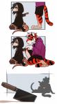 4_fingers anthro duo fingers fur kneeling knife striped_body striped_fur stripes nitani nitani_(fursona) ticer american_opossum felid mammal marsupial pantherine tiger virginia_opossum 2019 digital_media_(artwork) hi_res