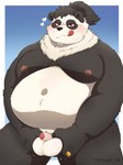 anthro balls belly big_balls big_balls_small_penis big_belly black_body blush disproportionate_genitalia genitals heart_symbol humanoid_genitalia humanoid_hands humanoid_penis kemono male moobs nipples overweight overweight_male penis small_penis solo tongue tongue_out white_body 96panda bear giant_panda mammal 2023 hi_res