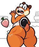 anthro belly big_belly big_butt butt looking_at_viewer looking_back looking_back_at_viewer open_mouth orange_body rear_view scut_tail short_tail simple_background solo standing surprised_expression tail thick_thighs white_background white_belly lewdewott skedaddler 2024 digital_drawing_(artwork) digital_media_(artwork) hi_res