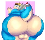 anthro balls big_butt blue_body butt clothing genitals hat headgear headwear kemono male obese obese_male overweight overweight_male solo visor wings kusosensei the_dreamstone bridgie_the_heligator mammal 2021 hi_res