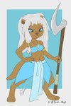 accessory angry anthro blue_eyes brown_body brown_fur brown_nose claws clothed clothing female finger_claws fur gem hair hair_accessory hand_on_hip looking_at_another partially_clothed pose ring_(jewelry) ring_on_leg solo standing toe_claws weapon white_hair young young_anthro young_female smol_boye atlantis:_the_lost_empire disney kida_nedakh mammal mustelid otter 2:3 absurd_res hi_res