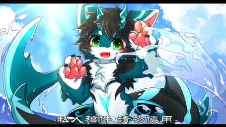 anthro big_eyes black_hair blue_body blue_fur fur green_eyes hair kemono male nude_anthro nude_male open_mouth pawpads pink_pawpads slim_anthro slim_male solo water_splashes white_body white_fur hlg7777 aquatic domestic_cat felid feline felis fish hybrid mammal shark 2022