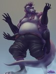 4_arms anthro beard belly facial_hair fusion male merging mohawk multi_arm multi_limb nipple_piercing nipples overweight overweight_male piercing solo transformation weight_gain raidontoru crius strava gnoll hyena mammal reptile scalie snake hi_res