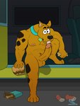3:4 absurd_res anthro auto_penis_lick balls big_penis brown_body brown_fur burger can canid canine canis circumcised collar collar_only collar_tag container domestic_dog erection food fur genitals great_dane hanna-barbera hi_res humanoid humanoid_genitalia humanoid_penis lewd_latte licking looking_at_viewer male mammal markings mastiff masturbation medium_truck molosser nude oral oral_masturbation penile penile_masturbation penis penis_lick scooby-doo scooby-doo_(series) self_lick sex sitting solo spots spotted_body tongue tongue_out truck_(vehicle) van vehicle