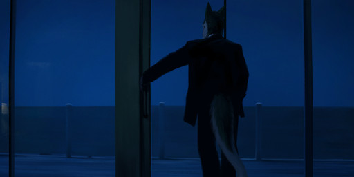 anthro balcony clothing male night rear_view reflection solo suit tail window geewolf sergal 2025 digital_media_(artwork) hi_res signature