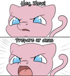 ambiguous_form ambiguous_gender angry blue_eyes blush open_mouth pink_body simple_background solo tail text whyvern angry_noises nintendo pokemon generation_1_pokemon legendary_pokemon mammal mew_(pokemon) pokemon_(species) absurd_res digital_media_(artwork) hi_res meme