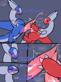 animal_genitalia animal_penis bedroom_eyes big_penis blush bodily_fluids chuckling duo emanata eon_duo excessive_genital_fluids excessive_precum eyes_closed feral frottage genital_fluids genital_slit genitals glistening glistening_genitalia glistening_penis gynomorph handjob handjob_frottage heart_symbol hearts_around_head intersex intersex/male laugh legendary_duo male masturbation messy moan musk narrowed_eyes penile penile_masturbation penis penis_size_difference penises_touching precum precum_on_face precum_on_own_face precum_on_own_penis precum_on_partner precum_on_penis precum_on_self precum_squirt precum_string profanity red_eyes seductive sex shared_senses squiggle_mouth sweat tapering_penis text throbbing throbbing_penis yellow_eyes conditional_dnp delphoxiscool nintendo pokemon generation_3_pokemon latias latios legendary_pokemon pokemon_(species) 3:4 comic english_description english_text hi_res signature brother_(lore) brother_and_sister_(lore) incest_(lore) sibling_(lore) sister_(lore)