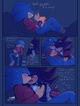 alternate_universe anthro balls bed blush bodily_fluids bottomless bottomless_anthro bottomless_male bottomwear cellphone clenched_teeth clothed clothing dialogue dripping duo electronics erection fingers footwear fur furniture genital_fluids genitals gloves hair hand_on_penis handjob handwear holding_cellphone holding_object holding_phone holding_smartphone humanoid_genitalia humanoid_penis leaking_precum looking_at_porn lying male male/male masturbation narrowed_eyes on_back on_bed open_mouth pants penile penile_masturbation penis phone pillow pornography precum precum_drip saliva saliva_string sex smartphone socks speech_bubble spread_legs spreading standing teeth text tongue tongue_out topwear toodamncycle sega sonic_the_hedgehog_(series) shadow_the_hedgehog sonic_the_hedgehog eulipotyphlan hedgehog mammal absurd_res comic digital_media_(artwork) english_text hi_res one_page_comic brother_(lore) brothers_(lore) incest_(lore) sibling_(lore)
