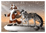 anthro border duo feral gesture hand_gesture holidays male outside pointing quadruped side_view snow snowing tail white_border conditional_dnp tani_da_real christmas nightfox rudolph_the_red-nosed_reindeer santa_claus tanidareal_(character) canid canine canis felid fox hybrid mammal pantherine red_fox snow_leopard true_fox wolf 2011