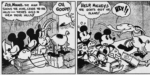 anthro bodily_fluids bottomwear clothed clothing dialogue eyes_closed female feral fingers flying_sweatdrops footwear fur gloves group handwear horn licking licking_lips male onomatopoeia open_mouth paper shoes sound_effects sweat sweatdrop text tongue tongue_out trio floyd_gottfredson hardie_gramatky jack_king disney public_domain mickey_mouse minnie_mouse bovid caprine goat mammal mouse murid murine rodent 1930 20th_century absurd_res ancient_art black_and_white english_text hi_res long_image monochrome signature wide_image