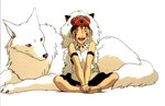 duo eyes_closed female feral open_mouth simple_background white_background ghibli princess_mononoke san_(princess_mononoke) canid canine canis human mammal wolf official_art