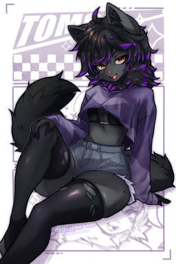5_fingers andromorph anthro biped black_hair bottomwear bra claws clothed clothed_andromorph clothed_anthro clothing finger_claws fingers front_view fur grey_body grey_fur grey_tail hair inner_ear_fluff intersex legwear looking_at_viewer open_mouth open_smile orange_eyes pants sitting smile solo tail teeth thigh_highs tongue topwear tuft underwear coffeechicken character_(blacktiger1337) canid canine mammal 2025 digital_drawing_(artwork) digital_media_(artwork) hi_res