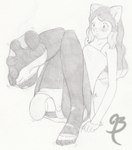 anthro blush clothed clothing dress expansion feet female foot_expansion foot_focus fur fur_growth growth hair legwear long_hair pantyhose solo tail tail_growth torn_clothing torn_legwear torn_pantyhose transformation blueberrysnow nintendo pokemon generation_1_pokemon human legendary_pokemon mammal mew_(pokemon) pokemon_(species) black_and_white monochrome