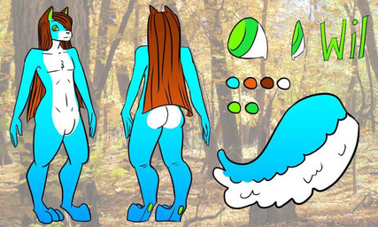 anthro blue_body blue_fur brown_ears brown_hair fur green_eyes hair male nude simple_background solo white_body white_fur unknown_artist canid canine mammal 5:3 source_request