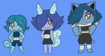 2020 :> anthro anthrofied arms_bent athletic_wear bangs barefoot belly bent_arm bent_wrist big_eyes big_hands black_bottomwear black_clothing black_crop_top black_inner_ear black_shirt black_shorts black_topwear blastoise blue_background blue_body blue_bottomwear blue_clothing blue_crop_top blue_hair blue_shirt blue_shorts blue_topwear blush blush_stickers bottomwear breasts brown_eyes cannon chibi closed_smile clothed clothing crop_top curled_tail digital_media_(artwork) evolutionary_family extended_arm eyebrow_through_hair eyebrows eyelashes eyelashes_through_hair eyeshadow facial_markings featureless_feet featureless_hands featureless_legs featureless_limbs feet female fighting_pose fluffy fluffy_tail generation_1_pokemon green_hair grin group hair hair_over_eye half-closed_eyes hand_on_hip hands_on_hips head_markings head_wings hi_res leg_wraps looking_at_viewer makeup markings midriff mouth_closed multicolored_body mythrica narrowed_eyes nintendo non-mammal_breasts one_eye_obstructed open_mouth open_smile oversized_bottomwear oversized_clothing oversized_shorts parted_bangs pink_eyes pokemon pokemon_(species) pokemorph pose prick_ears purple_blush purple_body purple_cheeks purple_eyelids purple_eyes purple_eyeshadow purple_hair ranged_weapon reptile scalie shell shirt short_hair shorts shoulder_cannon side_bangs simple_background slit_nostrils small_breasts smile smiling_at_viewer snout squirtle standing straight_legs striped_belly stripes tail tan_belly tan_body teal_bottomwear teal_clothing teal_crop_top teal_hair teal_shorts teal_topwear teeth toothy_grin topwear translucent translucent_hair trio turtle two_tone_body wartortle weapon white_leg_wraps white_wraps wide_nose wide_snout wide_stance wings wraps