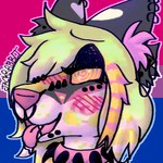 ambiguous_form ambiguous_gender bisexual_pride_colors blush blush_lines blush_stickers bodily_fluids collar countershading cute_fangs diamond_pupils drooling drugs ear_piercing facial_piercing fangs glistening glistening_eyes glistening_hair hair happy hypnosis hypnotic_eyes leopard_spots lgbt_pride marijuana mind_control nose_piercing piercing pride_color_background pride_colors pupils red_sclera saliva simple_background solo sparklefur spiked_collar spikes spiral_eyes spots substance_intoxication teeth tongue tongue_out unusual_pupils jackrabbit_(artist) cocktail_vomitheart canid canine canis domestic_dog mammal 1:1 2025 digital_media_(artwork) digital_painting_(artwork) ibispaint_(artwork) low_res painting_(artwork) shaded