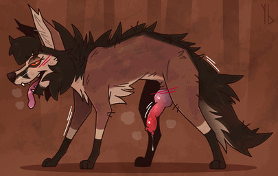 animal_genitalia animal_penis black_hair blush bodily_fluids brown_body brown_fur canine_genitalia canine_penis digitigrade dripping erection fangs feral fluffy fluffy_tail fur genital_fluids genitals hair knot male penis precum precum_drip quadruped solo tail teeth tongue tongue_out yaldabroth broth_(yaldabroth) canid canine fox mammal intersex_(lore)