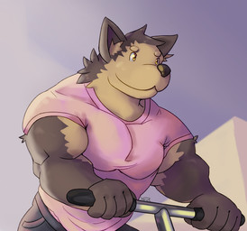 5_fingers anthro biceps brown_body brown_fur exercise eyebrows fingers fur inside looking_away male muscular muscular_anthro muscular_male pecs solo yellow_eyes viridianvariant canid canine canis mammal wolf 2016 digital_media_(artwork)