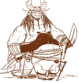 anthro bottomwear bound butt chain chained clothing duo horn hug male overweight overweight_male shorts moku_nameko dreamworks kung_fu_panda kai_the_collector master_po_ping bear bovid bovine giant_panda mammal 2019 absurd_res hi_res sketch