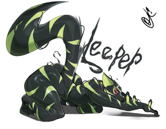 4_eyes all_fours anthro big_breasts black_body breast_squish breasts female green_stripes multi_eye multicolored_body nude nude_anthro nude_female red_eyes solo squish striped_body stripes tail thick_thighs two_tone_body dustyjcircus felid mammal pantherine symbiote tiger 2026 absurd_res hi_res
