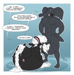 anal anthro balls belly big_balls big_belly big_penis bloated blue_eyes bodily_fluids burping cum cum_from_ass cum_in_ass cum_inflation cum_inside cum_overflow cum_through dialogue duo excessive_cum excessive_genital_fluids fur genital_fluids genitals huge_balls huge_belly hyper hyper_belly hyper_cum inflation male male/male muscular navel oral pawpads penis pink_pawpads pink_tongue red_eyes size_difference small_penis teeth text tongue duly_noted jakiel_blacktusk mon_(monoliph) elephant elephantid lagomorph leporid mammal proboscidean rabbit 2021 english_text flat_colors hi_res