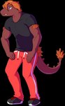 5_fingers anthro bottomwear clothing feathers fingers footwear hair lidded_eyes long_tail male orange_body orange_feathers orange_hair pants plantigrade purple_eyes red_body shirt shoes simple_background sneakers solo standing tail tail_feathers teeth topwear track_pants transparent_background unknown_artist cavemanon_studios goodbye_volcano_high snoot_game adam_(gvh) dinosaur dromaeosaurid prehistoric_species reptile scalie theropod alpha_channel hi_res