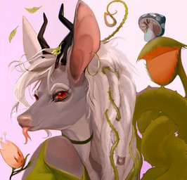 ambiguous_gender anthro carnivorous_plant choker clothed clothing ear_piercing forked_tongue hair horn jewelry long_hair looking_at_viewer necklace piercing plant solo_focus tongue white_hair nicotine-mayhem nicotine_(lucidsuicide) deer elemental_creature flora_fauna mammal 2019 digital_media_(artwork) digital_painting_(artwork) hi_res painting_(artwork) portrait