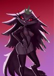 angry anthro backlighting beak breasts clothing crown exposed_breasts feathers female headgear legwear light male red_eyes simple_background solo tail thick_thighs thigh_highs white_body korsia helluva_boss stella_(helluva_boss) anatid anseriform anserinae avian avian_demon bird demon swan lighting