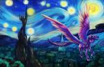 cutie_mark detailed_background feathered_wings feathers female flying forest fur hair horn looking_at_viewer moon multicolored_hair night outside plant purple_body purple_eyes purple_feathers purple_fur purple_hair sky solo tower town tree two_tone_hair wings viwrastupr friendship_is_magic hasbro my_little_pony mythology the_starry_night twilight_sparkle_(mlp) equid equine mammal mythological_creature mythological_equine winged_unicorn 2014 digital_media_(artwork) inspired_by_formal_art