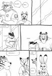 2016 anthro badger becca_(bernielover) bernielover bovid bovine canid canine cape_buffalo chief_bogo clothing comic dialogue disney english_text fan_character felid female flat_chested fox group hi_res hyena judy_hopps lagomorph leporid male mammal monochrome mustelid musteline nick_wilde notched_ear pantherine rabbit red_fox spotted_hyena text tiger true_fox zootopia