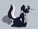 anthro big_butt blue_body blue_fur butt fart fart_cloud fart_fetish fur male overweight slightly_chubby solo conditional_dnp verdantphysician sharpie_(sharpieskunk) mammal mephitid skunk hi_res