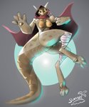 anthro bright_eyes dynamic female gesture happy jumping pose smile smirk solo thief waving sunsetrey_(artist) dungeons_and_dragons hasbro wizards_of_the_coast peridot_gemsnatcher kobold scalie absurd_res hi_res