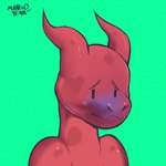 ambiguous_gender blue_nose blueberry_inflation nervous red_body red_scales scales smile solo spots mangoyena zed_(scales) bovid bovine hybrid kobold kowbold mammal scalie 1:1 male_(lore)