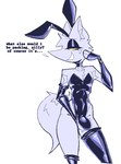 anthro big_bulge black_choker black_clothing black_fingerless_gloves black_gloves black_handwear black_jewelry black_legwear black_leotard black_necklace black_stockings bulge chest_tuft choker clothed clothing dialogue erection erection_under_clothing eyelashes face_squish fake_ears fake_rabbit_ears femboy fingerless_gloves front_view fur gloves hand_in_crotch handwear inner_ear_fluff jewelry legwear leotard lidded_eyes looking_aside male markings mole_(marking) necklace open_mouth open_smile playboy_bunny simple_background slim smile snout solo speech_marker squish standing stockings tail talking_to_viewer text tuft white_background white_body white_eyes white_fur wide_hips yellow_sclera xexeezy saint_(xexeezy) canid canine fox mammal aliasing binary_drawing digital_drawing_(artwork) digital_media_(artwork) english_text flat_colors portrait three-quarter_portrait