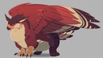 ambiguous_gender beak black_body black_claws black_fur black_spots blue_sclera claws feathered_wings feathers feral fur overweight red_body red_fur solo spots white_body white_fur wings dinkysaurus mythology avian gryphon mythological_avian mythological_creature hi_res