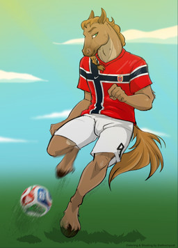 anthro athletic athletic_anthro athletic_male ball biped bodily_fluids bottomwear braided_mane bulge clothing fur hooves jersey male male_anthro mane shirt shorts simple_background soccer soccer_ball soccer_jersey soccer_player soccer_uniform solo sport sportswear sweat tail topwear unguligrade uniform cannibal.izm thathornycat capitoline_ranch norway_national_football_team yanosuke_(thathornycat) equid equine horse mammal absurd_res artist_collaboration hi_res sketch