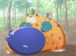 absurd_res after_transformation anthro blueberry_inflation forest generation_1_pokemon generation_8_pokemon greedent group hi_res holowear_(pokemon) huge_filesize human interspecies male male/male mammal nintendo obese obese_anthro overweight overweight_anthro overweight_male plant pokemon pokemon_(species) pokemon_unite pokephilia snorlax superabsurd_res tapirclip transformation tree trio volo_(pokemon)