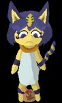 anthro blue_hair clothed clothing dress female fully_clothed fur hair markings short_hair solo striped_markings striped_tail stripes tail tail_markings yellow_body yellow_fur timelierg animal_crossing nintendo ankha_(animal_crossing) domestic_cat felid feline felis mammal