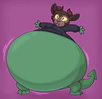 anthro belly big_belly bottomless brown_hair clothed clothing green_body hair hoodie hoodie_only horn huge_belly hyper hyper_belly male morbidly_obese morbidly_obese_anthro morbidly_obese_male obese obese_anthro obese_male overweight overweight_anthro overweight_male purple_background simple_background solo stuffing topwear topwear_only yellow_sclera denaturedalbumin american_mythology mythology denatured_albumin_(character) chupacabra 2019