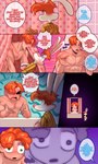 anthro big_breasts bodily_fluids breasts clothed clothing crossgender dialogue female ftm_crossgender hair hair_over_eye larger_male male mtf_crossgender muscular muscular_male nude orange_hair shower size_difference smaller_female speech_bubble sweat text white_body memjioof disney who_framed_roger_rabbit jessica_rabbit roger_rabbit human lagomorph leporid mammal rabbit absurd_res comic english_text hi_res