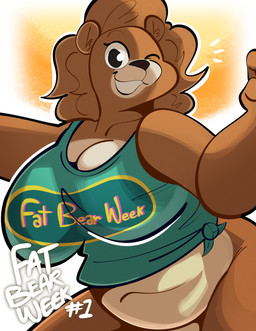 anthro belly big_breasts black_nose bottomless bottomless_anthro bottomless_female breasts brown_body brown_ears brown_fur brown_hair clothed clothed_anthro clothed_female clothing countershade_torso countershading emanata facial_markings female female_anthro front_view fur hair head_markings looking_at_viewer markings muzzle_(marking) one_eye_closed overweight overweight_anthro overweight_female pose shirt solo tan_body tan_countershading tan_fur tan_snout tank_top teal_clothing teal_shirt teal_tank_top teal_topwear text text_on_clothing text_on_shirt text_on_topwear topwear white_text wink winking_at_viewer gabbah fat_bear_week petunia_(gabbah) bear mammal 2025 digital_drawing_(artwork) digital_media_(artwork) english_description english_text hi_res pinup portrait