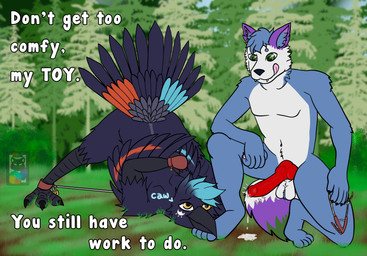 animal_genitalia animal_penis anthro anthro_on_anthro arms_tied ass_up avian_feet balls bdsm beak big_penis blackneka_(artist) blue_body blue_feathers blue_fur bodily_fluids bondage bound canine_genitalia canine_penis claws crouching cuff_(restraint) cum degradation dominant dominant_male dripping duo erection feathers feet forced forest fur genital_fluids genitals grass green_eyes hair handcuffs hands_behind_back hands_tied humiliation imminent_sex jack-o'_pose kneeling knot knotted_penis leaking leaking_precum legs_tied licking licking_lips licking_own_lips looking_at_another male male/male male_anthro markings metal_cuffs nature nature_background nude on_ground outside paws penis plant pose precum precum_drip precum_on_ground presenting purple_body raised_tail red_body red_feathers red_genitals red_penis restrained restraints smile spread_legs spreader_bar spreading submissive submissive_anthro submissive_male tail tail_feathers talons text toe_claws toes tongue tongue_out tree white_body wings yellow_eyes cade_harrow dibbo avian bird canid canine canis corvid corvus_(genus) crow mammal oscine passerine digital_media_(artwork) english_text hi_res