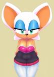 anthro big_breasts blue_eyeshadow breasts cleavage clothed clothing eyeshadow female gloves green_eyes hands_behind_back handwear legwear makeup simple_background solo standing thigh_highs punkinillus sega sonic_the_hedgehog_(series) rouge_the_bat bat mammal absurd_res hi_res