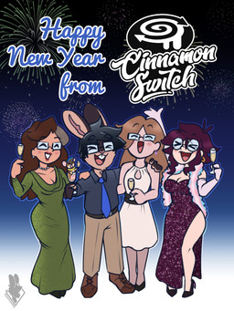 anthro armwear beverage black_clothing black_footwear black_hair black_high_heels blush bottomwear breasts brown_hair buckteeth champagne_glass cleavage clothed clothed_anthro clothed_female clothed_human clothed_male clothing container cup dress drinking_glass elbow_gloves eyebrow_through_hair eyebrows eyes_closed eyewear female fireworks footwear fully_clothed fully_clothed_anthro fully_clothed_female fully_clothed_human fully_clothed_male glass glass_container glass_cup glasses gloves green_clothing green_dress grey_highlights hair handwear high_heels highlights_(coloring) holding_beverage holding_champagne_glass holding_object holidays male necktie open_mouth open_smile pants purple_hair rectangular_glasses round_glasses shoes smile standing teeth translucent translucent_hair white_clothing white_dress kdhynamo cinnamon_switch new_year kay_(kdhynamo) zoe_s_figueroa human lagomorph leporid mammal rabbit 2026 3:4