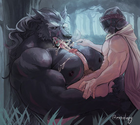 anthro armor big_muscles big_pecs big_penis black_nipples black_nose bodily_fluids butt butt_grab cape claws clothing cum cum_in_mouth cum_inside duo ejaculation facial_scar fangs finger_claws forest genital_fluids genitals hand_on_butt headgear headgear_only helmet helmet_only huge_pecs human_on_anthro humanoid_genitalia humanoid_penis interspecies male male/male male_anthro male_human male_on_anthro male_on_human muscular muscular_anthro muscular_male nipples nude nude_anthro nude_male orgasm outside pecjob pecs penis plant pubes scar scars_all_over sex size_difference teeth tongue tongue_out tree vein veiny_penis masedumpy elden_ring fromsoftware blaidd_(elden_ring) canid canine canis human mammal wolf hi_res