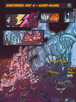 anal anal_penetration animal_genitalia anthro anthro_on_feral arched_back balls bestiality black_sclera blue_penis blush bodily_fluids breasts butt butt_grab card card_game comic_panel confident confident_female crawling dialogue doggystyle dominant dominant_female dueling female femboy feral from_behind_position gaming genital_fluids genitals green_eyes group hand_on_butt knot knotted_penis leg_grab long_neck male male/female male/male nipples nude nude_anthro on_bottom on_top penetration penile penile_penetration penis penis_in_vagina pupils red_nipples reverse_cowgirl_position sex sheath surprised thick_penis thick_thighs thigh_grab vaginal vaginal_fluids vaginal_penetration yellow_eyes yellow_pupils yu-gi-oh_card judasthesinner kinktober_2025 mythology nintendo pokemon yu-gi-oh! blue-eyes_white_dragon judas_(judasthesinner) maw_(mawx) pot_of_greed yoko_the_graceful_mayakashi canid canine dragon duel_monster fox generation_5_pokemon lagomorph leporid mammal mythological_creature mythological_scalie pokemon_(species) rabbit scalie zoroark 2025 3:4 comic hi_res