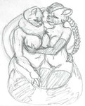 anthro braided_hair breast_grab breast_play breasts cuddling duo female hair hand_on_breast nude nude_anthro nude_female rendakobold pandadapanda reyn_alt ailurid hybrid mammal red_panda graphite_(artwork) monochrome traditional_media_(artwork)